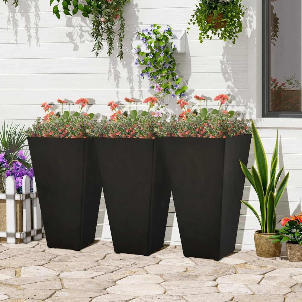 Outsunny 28" Tall Plastic Flower Pot, Set of 3, Large Outdoor & Indoor Plastic Garden Planters, for Entryway, Patio, Yard