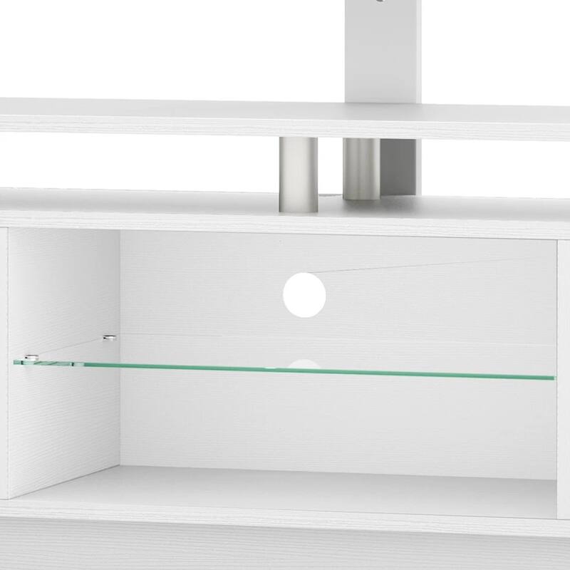 LED TV Stand with Mount for 32 to 75 inch TVs Power Outlets White - 73 inches