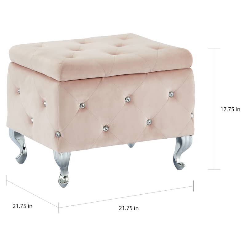 Monique-Velvet Storage Bench with Crystals