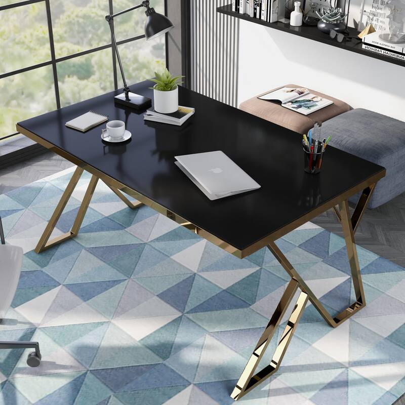 Furniture of America Daanyal Glam 60-inch Glass Dining Table with Gold Frame - Black