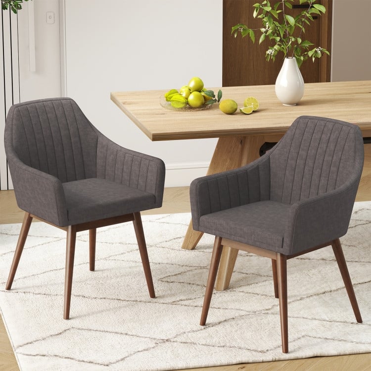 Rubber Wood Dining Chair Set of 2 with Padded Seat and Armrest - 24.5" x 23.5" x 34"