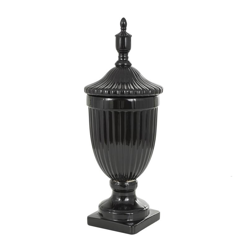 Ceramic Living Room Decorative Jars with Grooves and Lid - Gold, Silver, Black, White - Roche River Decor