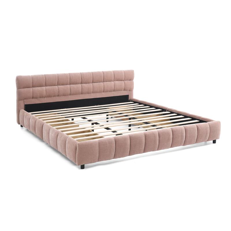 Roomfitters King Upholstered Platform Bed with Storage, Chenille Fabric Frame with Headboard