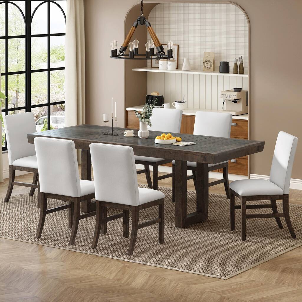7-Piece Extendable Dining Table Set with Butterfly Leaf and 6 Upholstered Chairs
