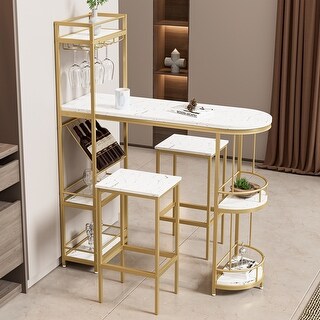 3 Pcs Bar Table and Chairs Set,Bar Height Dining Table Wood Breakfast ...