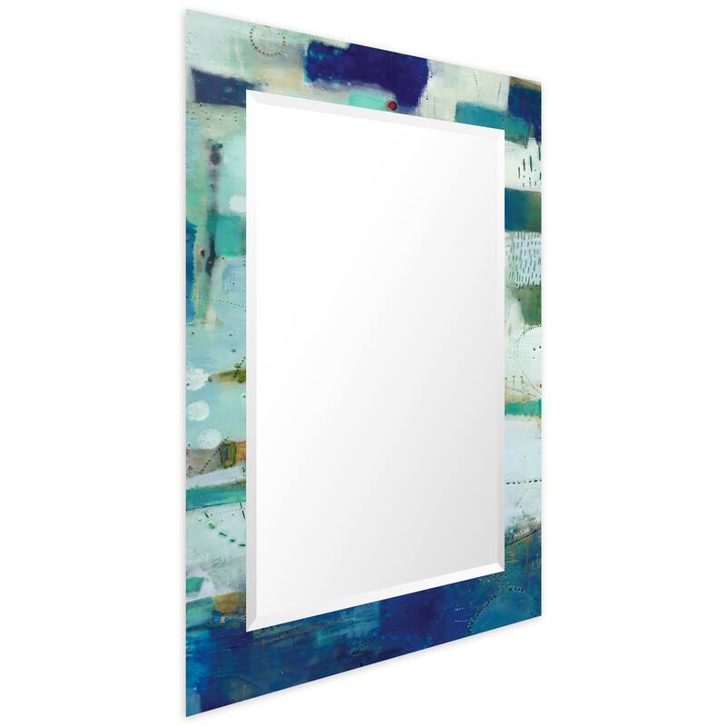 Crore Rectangular Beveled Mirror on Free Floating Printed Tempered Art Glass - Clear - 40" x 30"