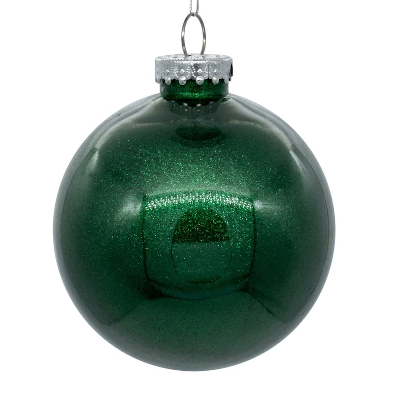 Vickerman 3" Clear Ball Christmas Ornament with Emerald Glitter Interior, 12 Pieces per bag