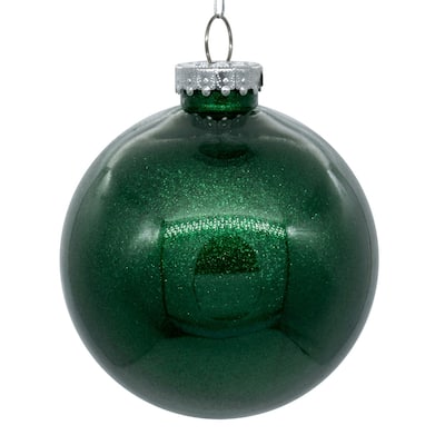 Vickerman 3" Clear Ball Christmas Ornament with Emerald Glitter Interior, 12 Pieces per bag