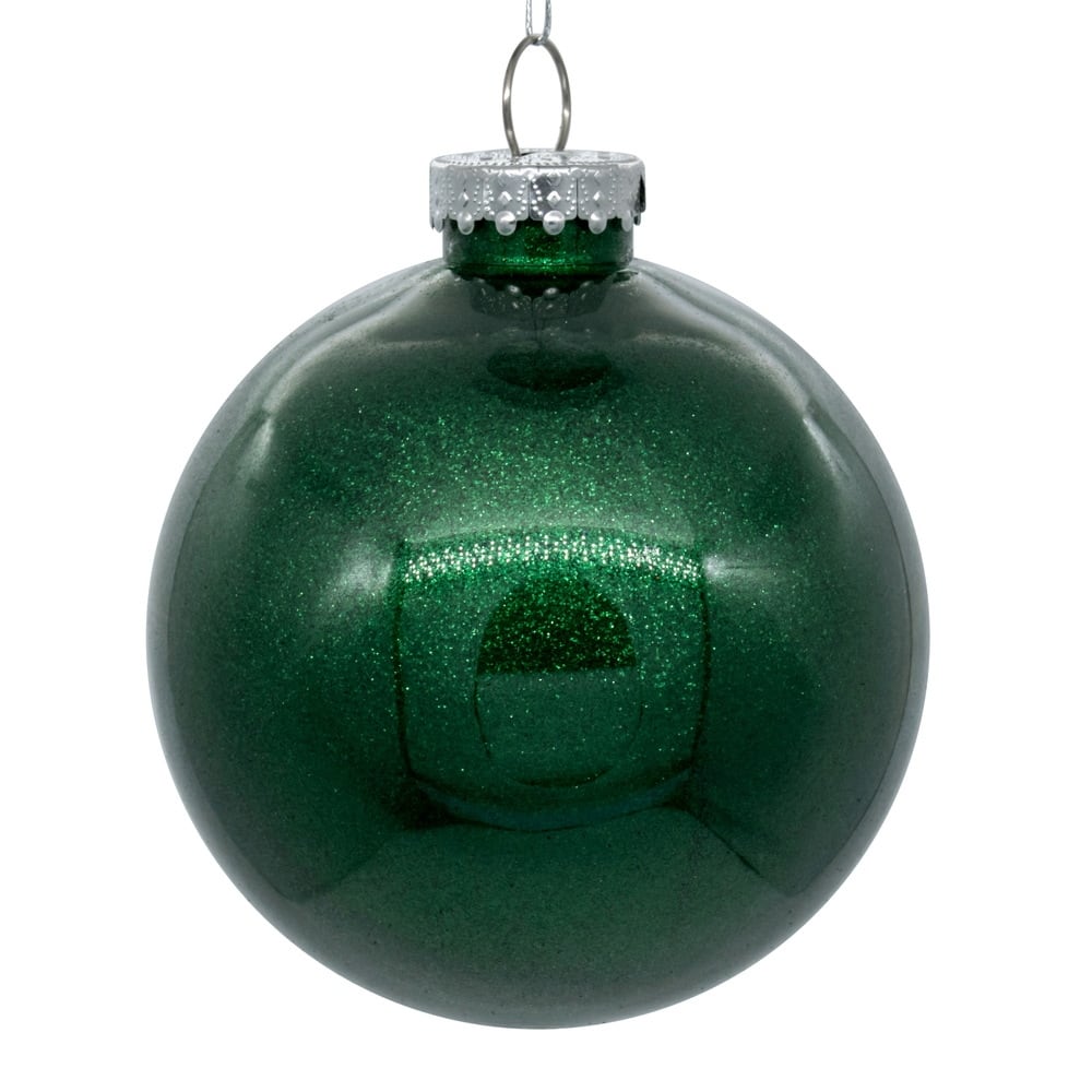 Vickerman 3" Clear Ball Christmas Ornament with Emerald Glitter Interior, 12 Pieces per bag