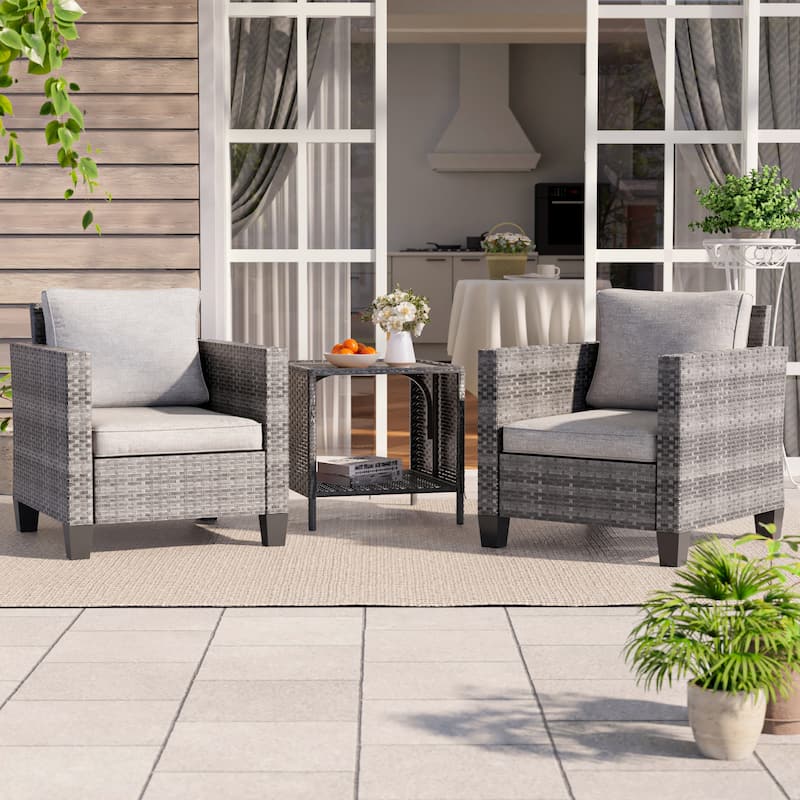 BONOSUKI 3-Piece Patio Sofa Set Grey Rattan with Side Table - Linen Grey