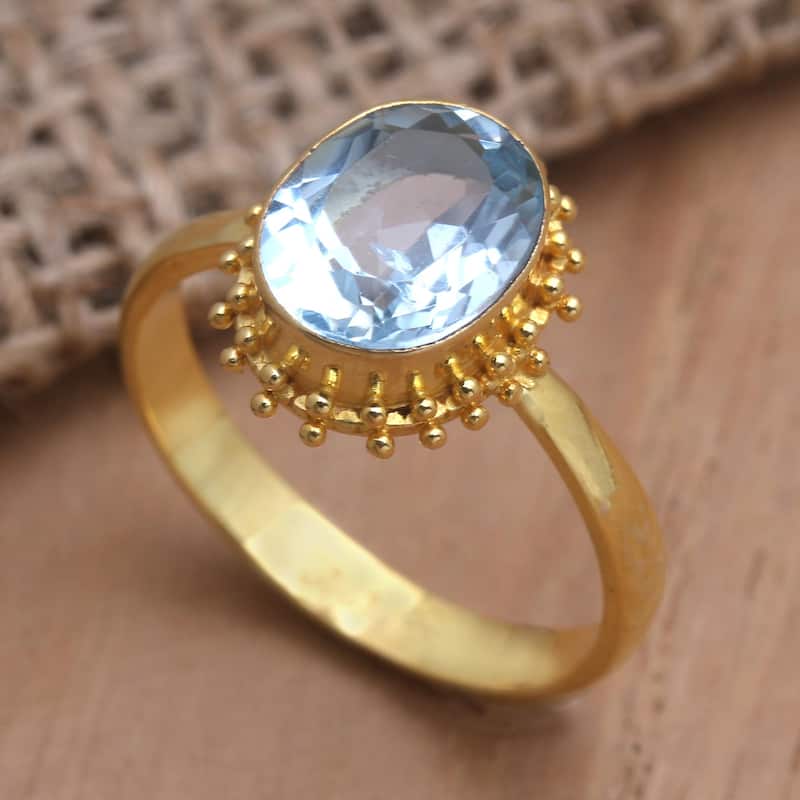Novica Handmade Snowflake Surprise Gold-Plated Blue Topaz Single Stone Ring