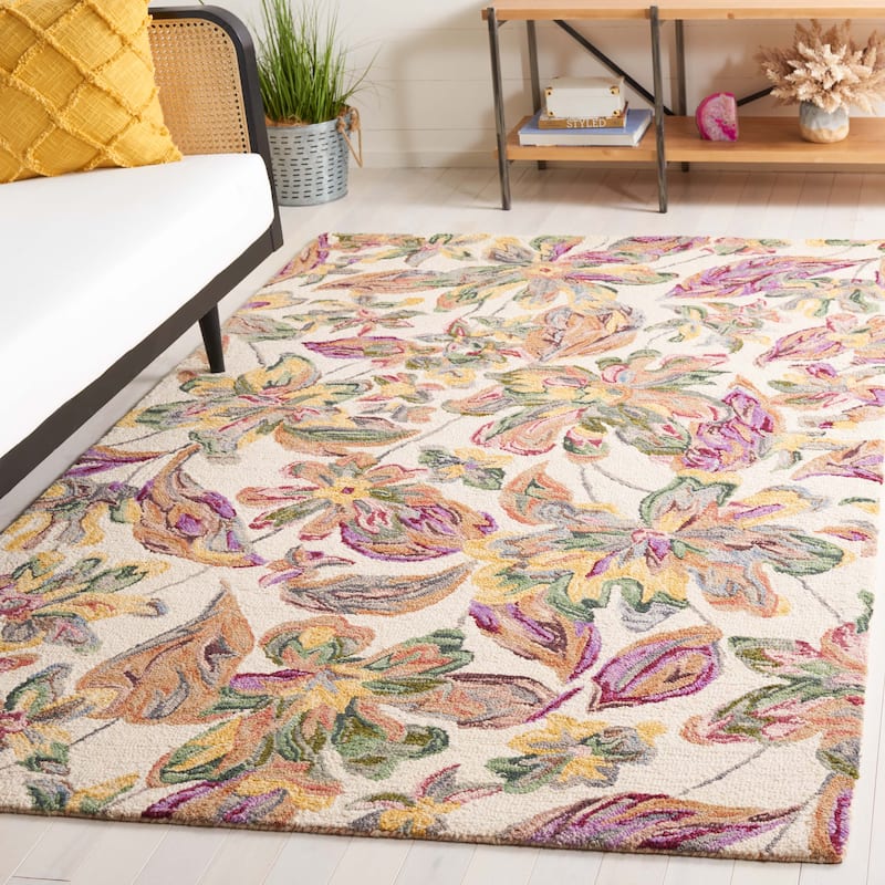 SAFAVIEH Handmade Blossom Clasien French Country Floral Wool Rug - 6' Square - Ivory/Plum