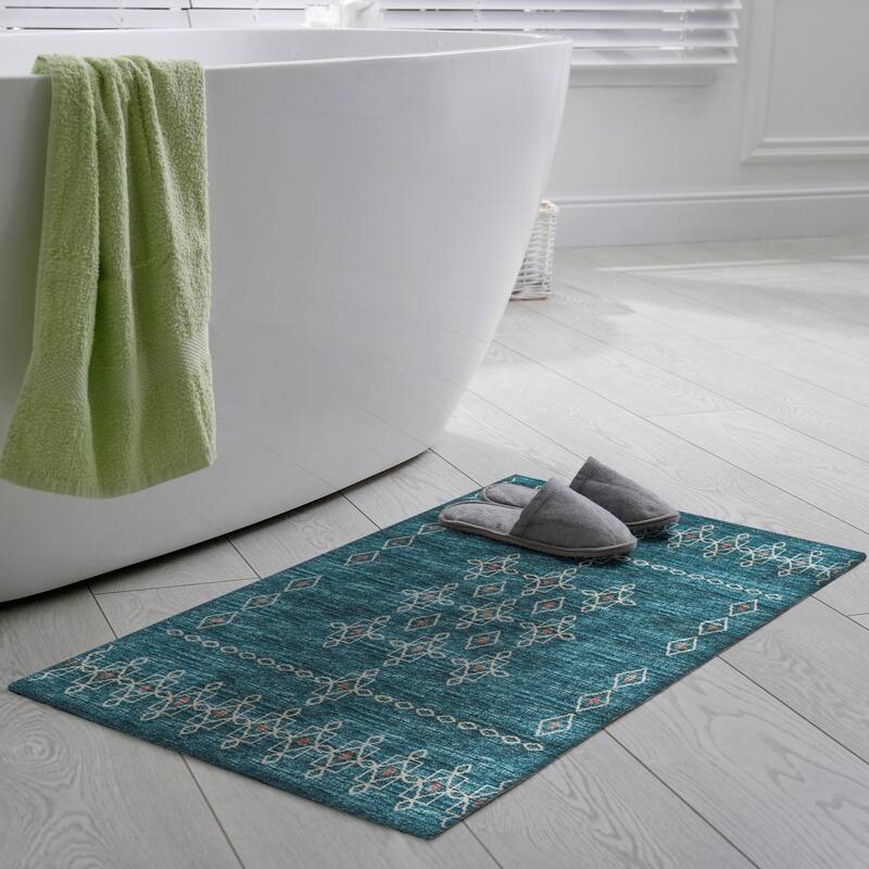 Indoor/ Outdoor Addison Yuma Southwest Motif Washable Area Rug - 1'8" x 2'6" - Blue
