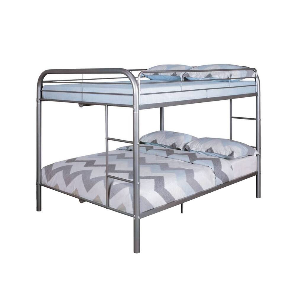 Fegy Full over Full Bunk Bed with Ladder and Rails, Silver Metal Frame