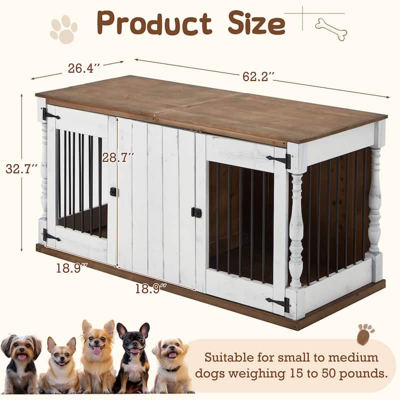 EROMMY 39" Wood Dog Crate Furniture – Waterproof Top, Roman Columns, Sturdy Iron Bar Kennel, Stylish End Table Indoor Dog Cage