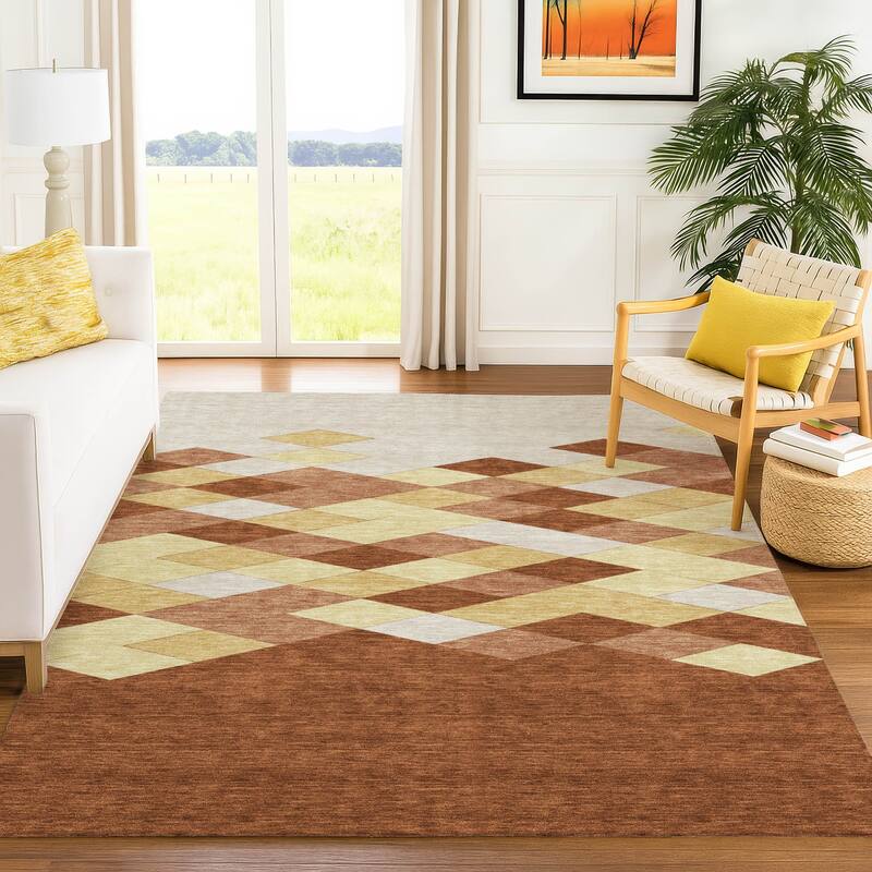 Machine Washable Indoor/ Outdoor Modern Avo Chantille Rug