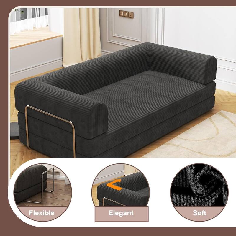Convertible Corduroy Sleeper Sofa Bed, with Fixed-Shape Frame