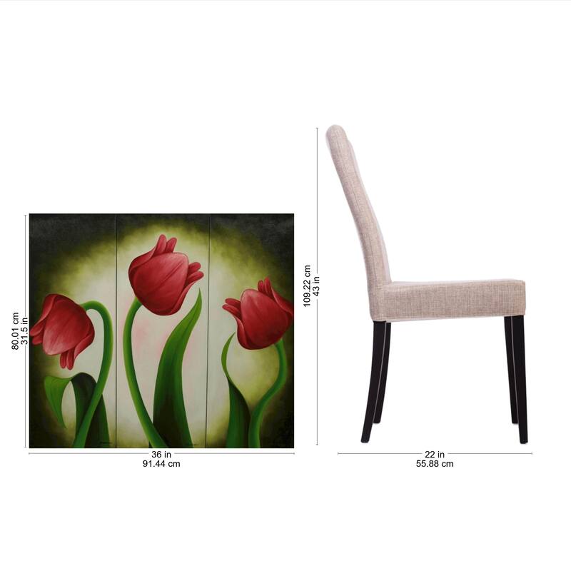 NOVICA Handmade "Red Tulips" Canvas Triptych Original Art (Mexico)