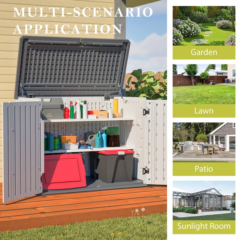 GDFStudio - Hayes Large Horizontal Lockable Outdoor Storage Shed with Removable Shelf