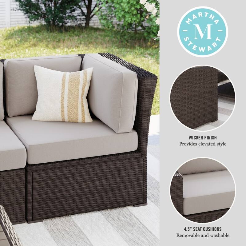 Martha Stewart Outdoor Modular Rattan Wicker Patio Sectional Sofa Corner Seat - 32"W x 32"D x 30"H