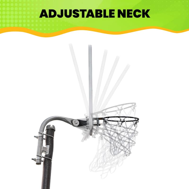 Trampoline Basketball Hoop Set - Breakaway Rim, Goose Neck Pole & Mini Ball - Fits Most Trampoline Poles - 24