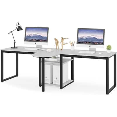 Large Two Person Desk 94.48 inches, Double Computer Desk with Storage