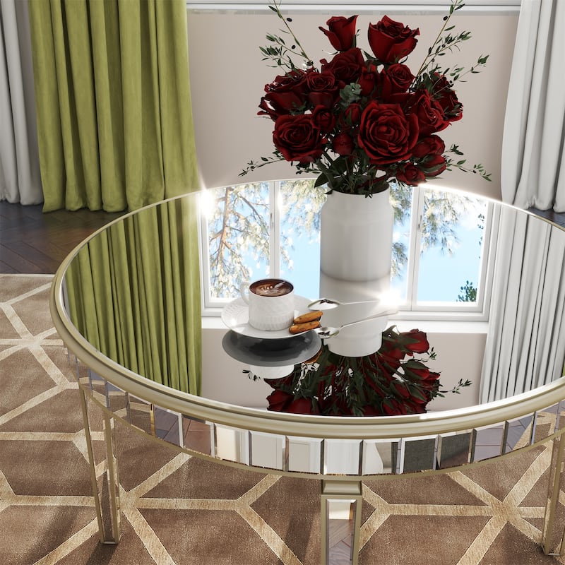 47.24" Round Mirror Top Dining Table Tapered Metal Legs