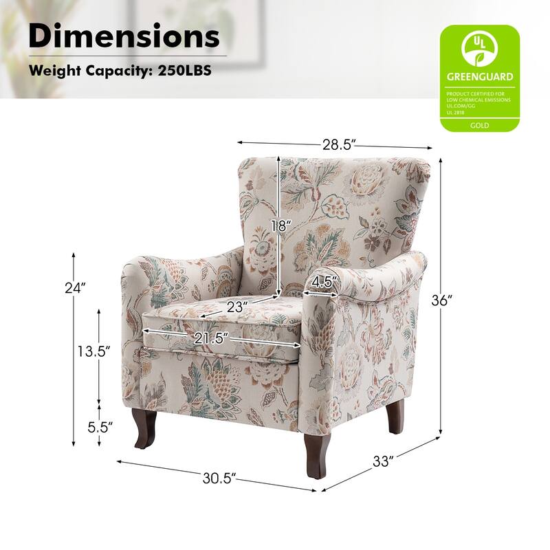 Samouel Modern Floral Upholstered Armchair with Wingback Design by HULALA HOME