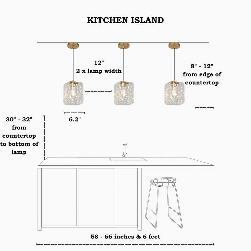 Modern 1-Light Black Gold Pendant Light Fixture Textured Glass Rectangular Shade Kitchen Island Light for Dining Room