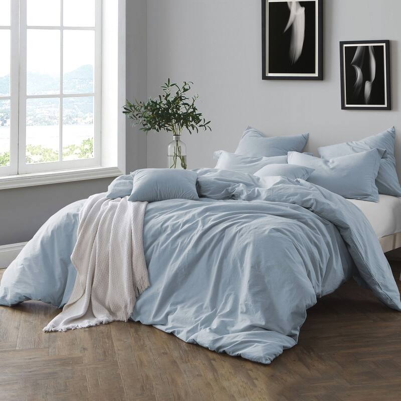 Swift Home Premium Cotton Prewashed Chambray Duvet Cover Set - chambray blue - Twin/Twin XL