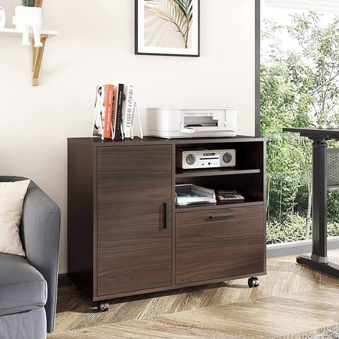 Walnut Lateral File Cabinet with 1 Drawer for Home Office