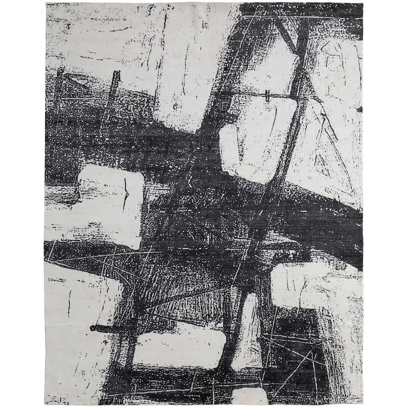 Grand Bazaar Eshwar Hand Woven Abstract Modern Area Rug - 5' x 8' - Black/White