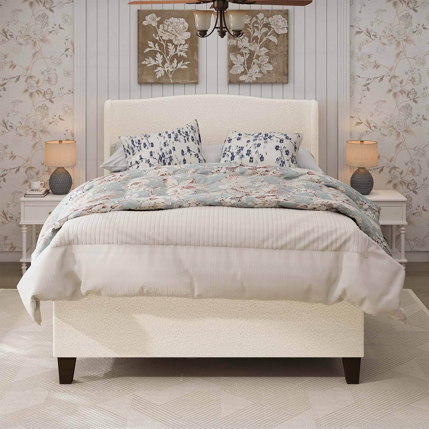 Elegant Design Platform Bed with High Back Upholstered Headboard and Footboard