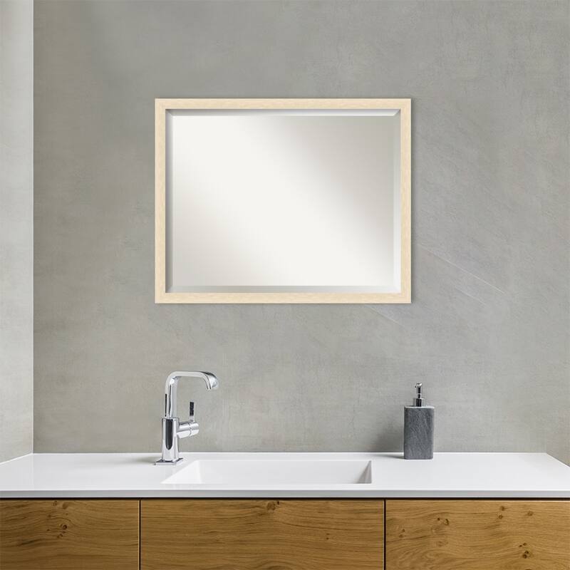 Woodgrain Stripe Beveled Wood Framed Bathroom Vanity Wall Mirror