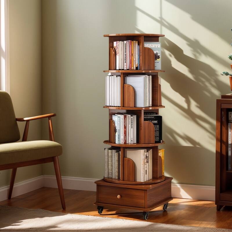 360° Rotating Bookcase - Space-Saving Shelf with Wheels