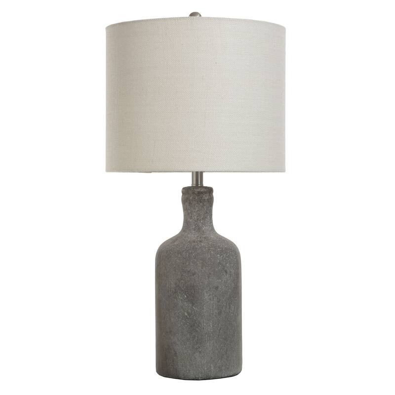 StyleCraft Olney Textured Concrete Table Lamp with Off-White Linen Drum Shade - Dark Gray