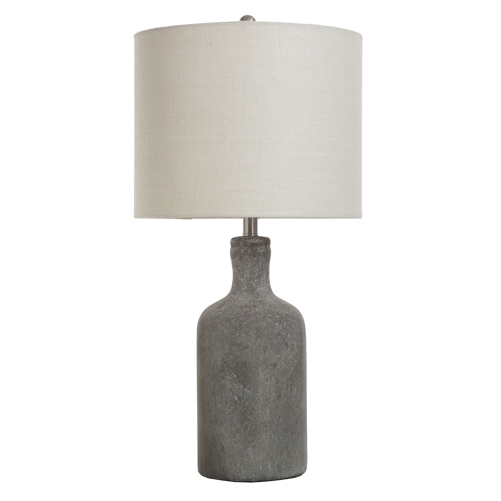 StyleCraft Olney Textured Concrete Table Lamp with Off-White Linen Drum Shade