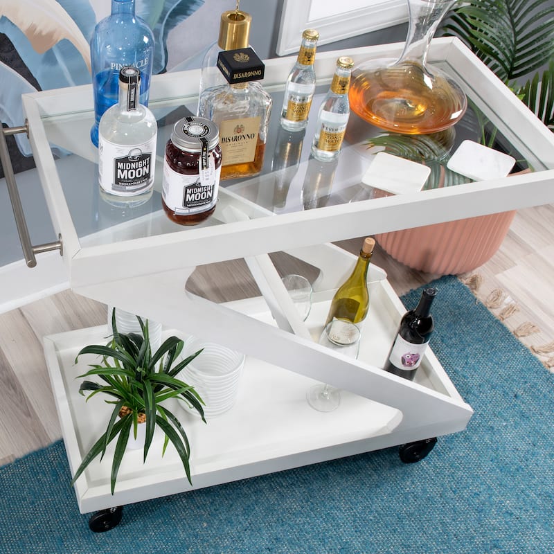 Jodie Z-Shaped Wooden Rolling Bar Cart