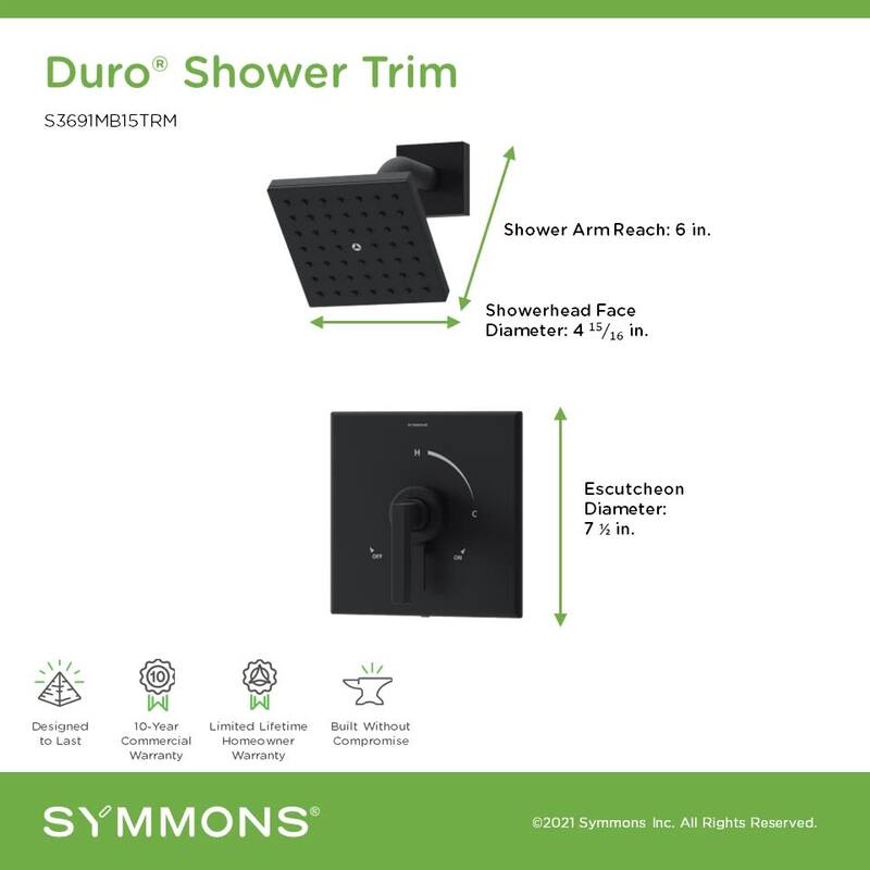 Symmons S369115TRM Duro HydroMersion Shower Only Trim Package with 1.5