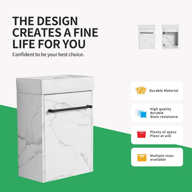 BNK 16/18 Inch Single Sink Bathroom Vanity with Soft Close Door