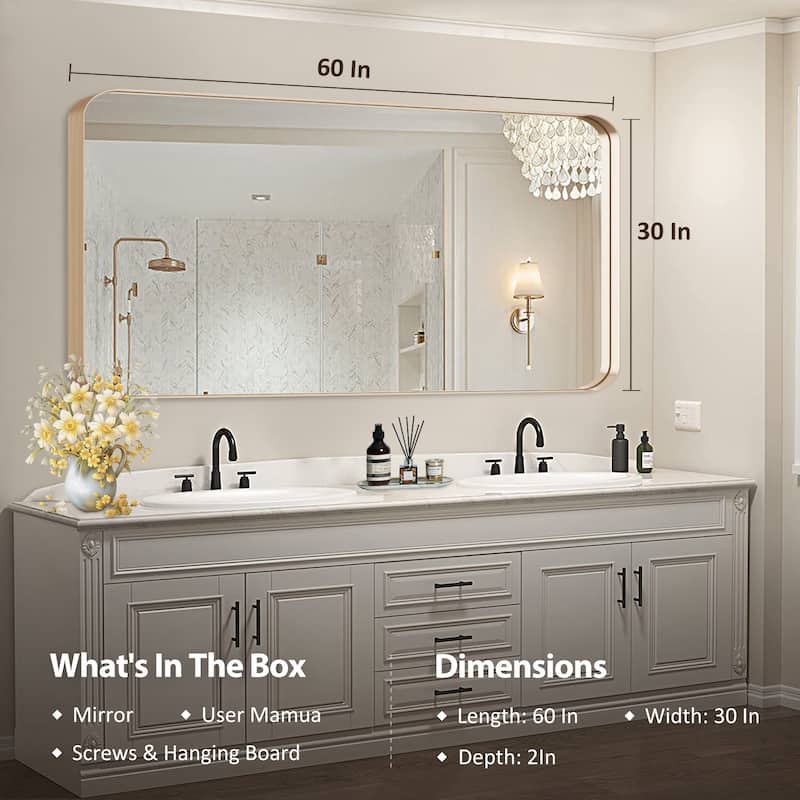 Rectangle Bathroom Mirror for Vanity Wall Mounted Vertical Horizontal Makeup Mirror