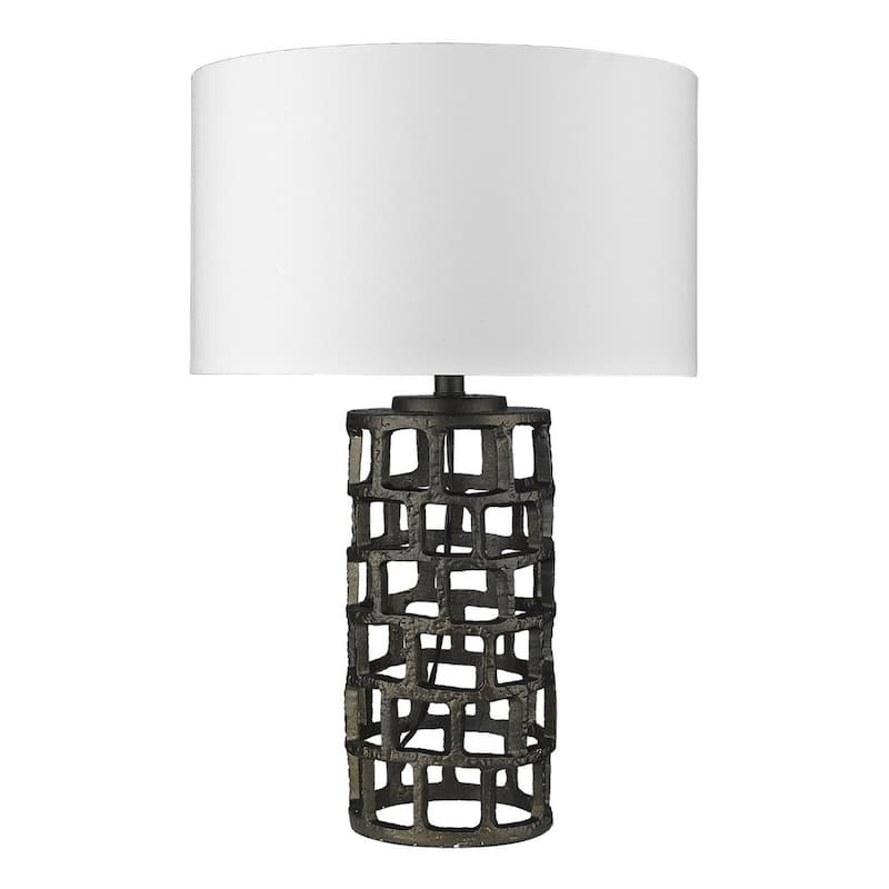 Modern 26 Inch Black Metal Table Lamp with White Drum Fabric Shade