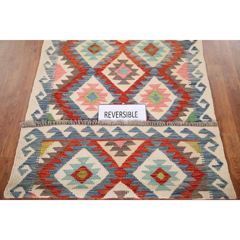 Multicolor Kilim Oriental Rug Flatweave Wool Foyer Carpet - 3'4" x 5'2"