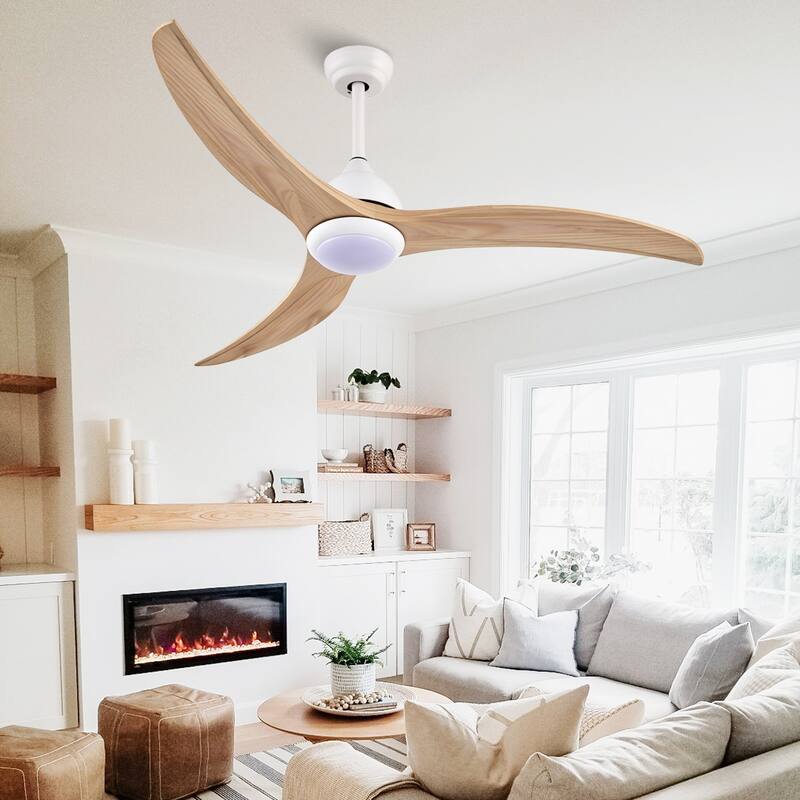 52 inches Indoor Solid Wood 6-Speed Ceiling Fan with Lights, Slient 3-Color Futuristic Ceiling Fan with Remote - 52 Inches