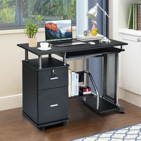 Shop Black Computer Desk With Printer Shelf Overstock 28423238