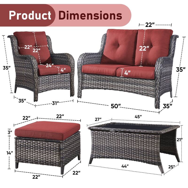 Outdoor Loveseat Sofa with Chair Ottoman Table