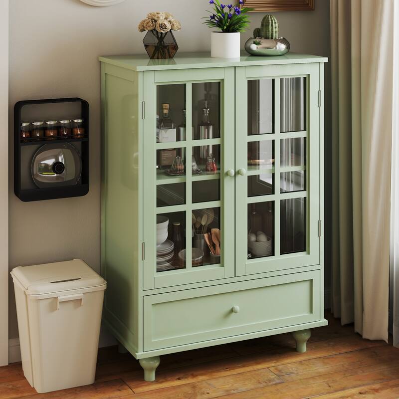 Modern Buffet Cabinet with Adjustable Shelves and Display Glass Doors for Versatile Living Room Storage