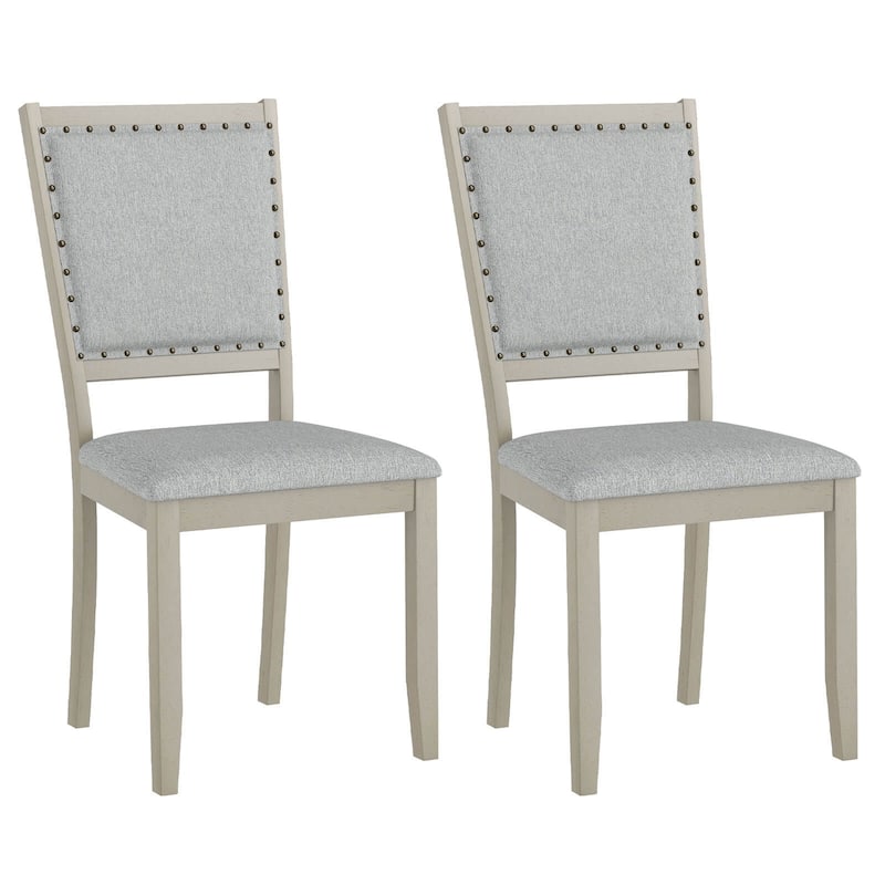 Costway 2/4 PCS Farmhouse Dining Chair Fabric Upholstered Kitchen - 2 PCS
