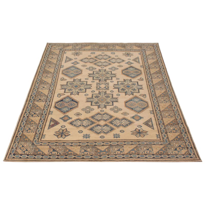 ECARPETGALLERY Hand-knotted Finest Ghazni Ivory Wool Rug - 7'0 x 9'3