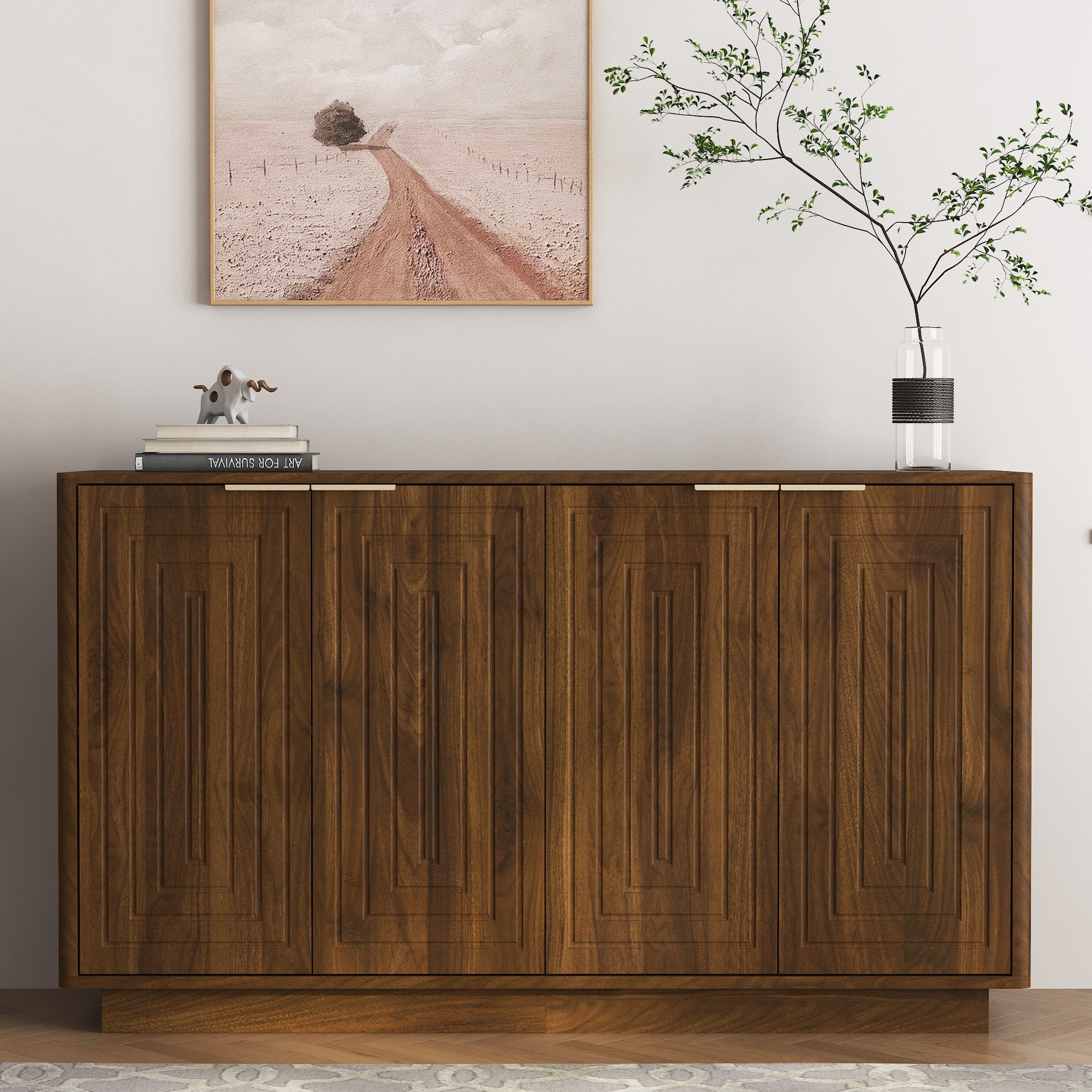 55.1"W Modern Fluted Sideboard Buffet Cabinet with Adjustable Shelves